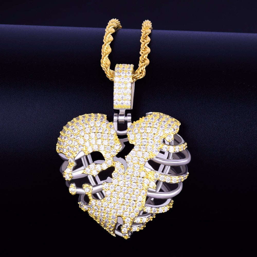 Broken Skeleton Heart Necklace - Craneur Ice