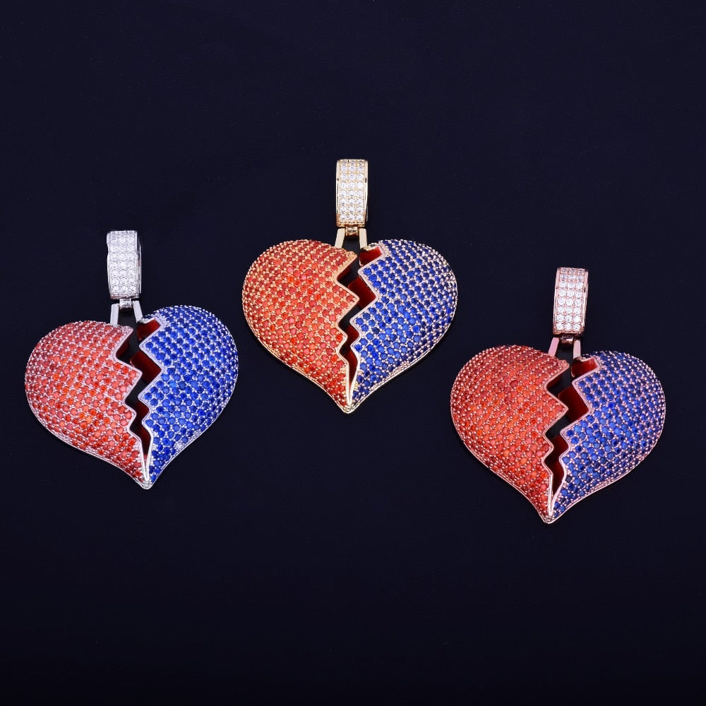 Red & Blue Broken Heart Necklace - Craneur Ice