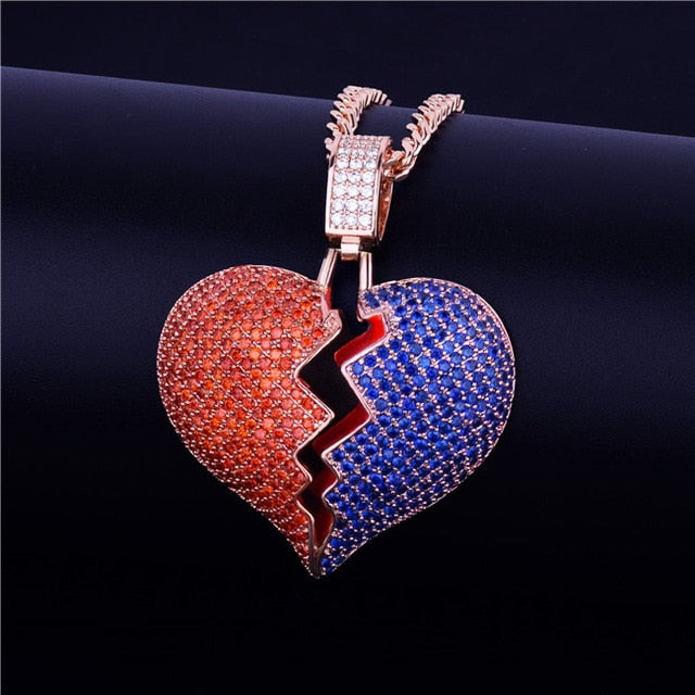 Red & Blue Broken Heart Necklace - Craneur Ice