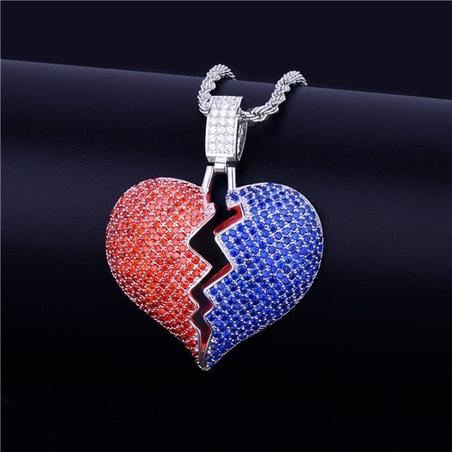 Red & Blue Broken Heart Necklace - Craneur Ice